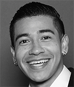 black and white photo of male with dark hair