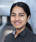 Bioengineering faculty with dark hair wearing black polka dot blouse